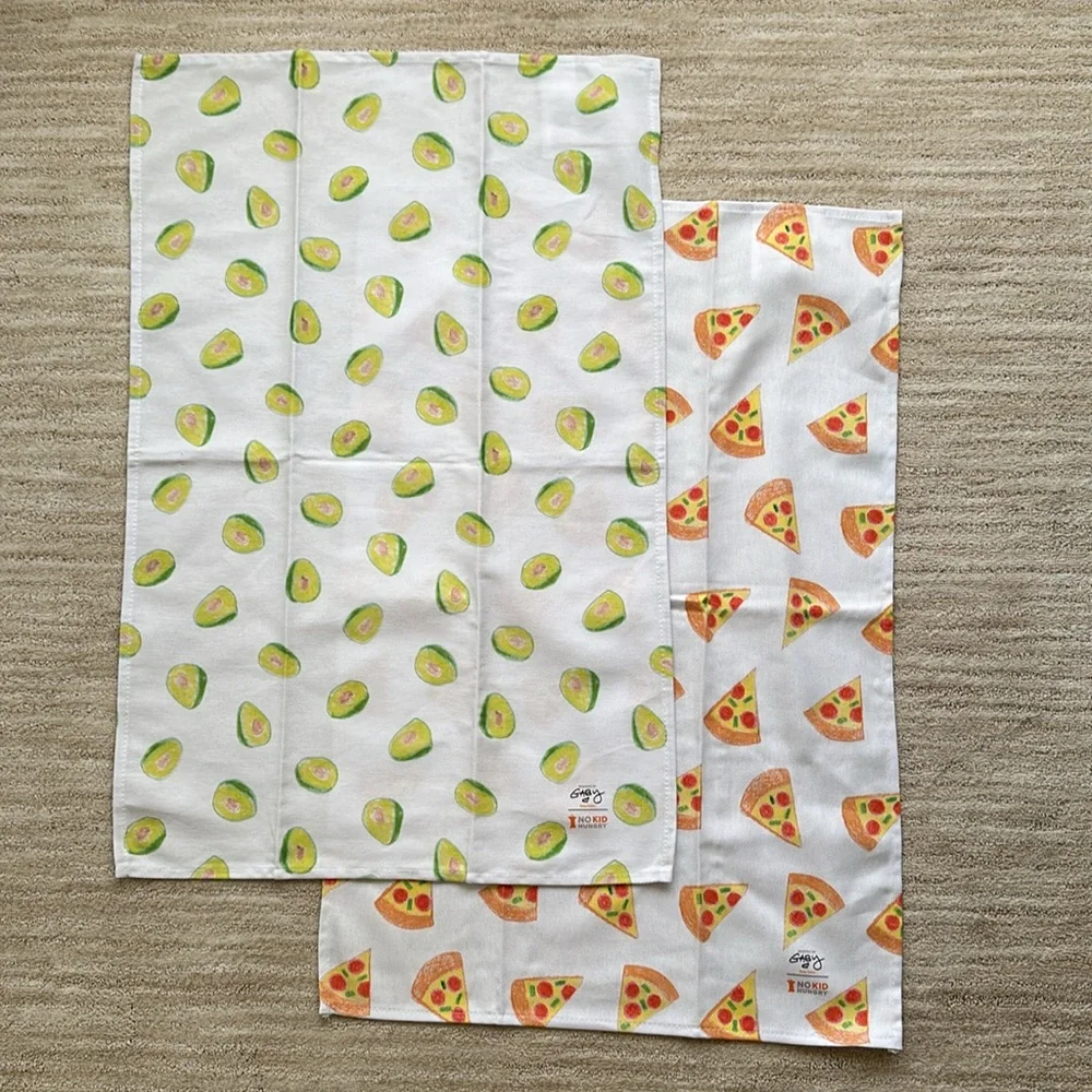 NWOT Set of 2 William Sonoma Gaby Dalkin No Kid Hungry Kitchen Towels Pizza Avoc